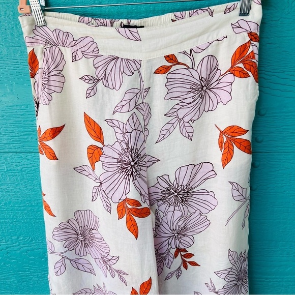 Rachel Roy 100% LINEN Wide Leg Pants Floral Print Elastic Waist Pockets SZ LARGE - Picture 2 of 5